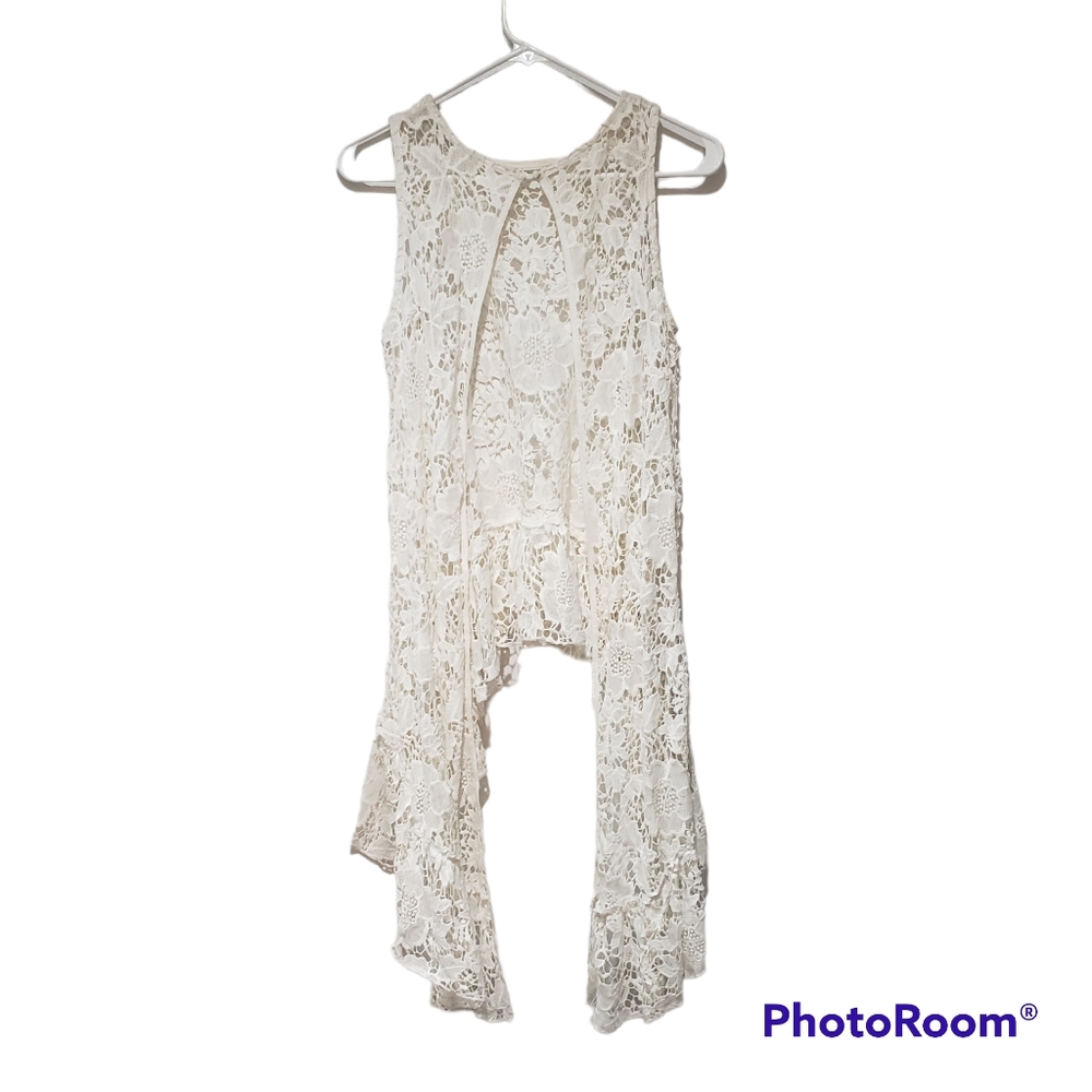 Alexis crochet knit cardigan sleeveless vest white high low size Medium